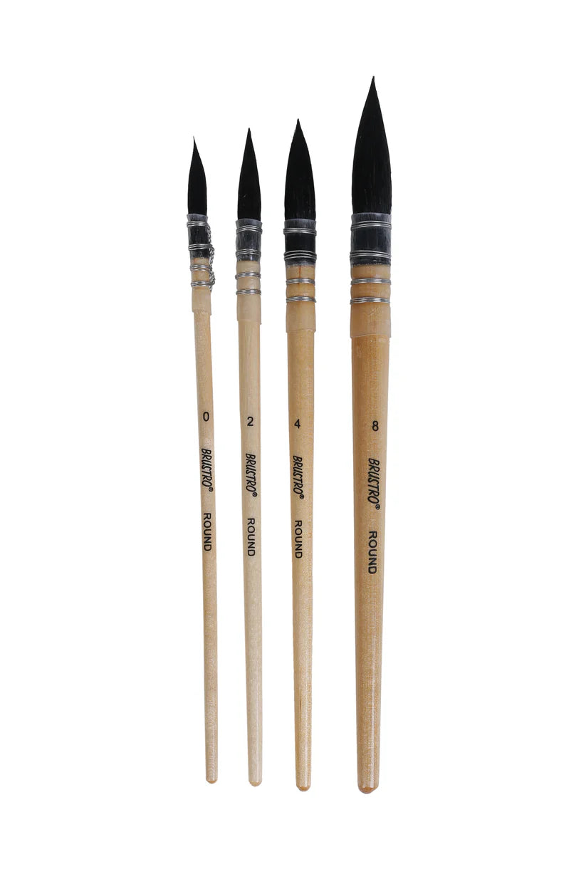 BRUSTRO Artist's Natural Hair MOP Brush | Set of 4 - (0, 2, 4, 8)