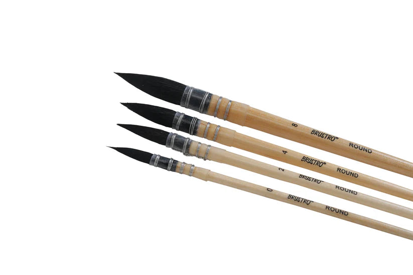 BRUSTRO Artist's Natural Hair MOP Brush | Set of 4 - (0, 2, 4, 8)