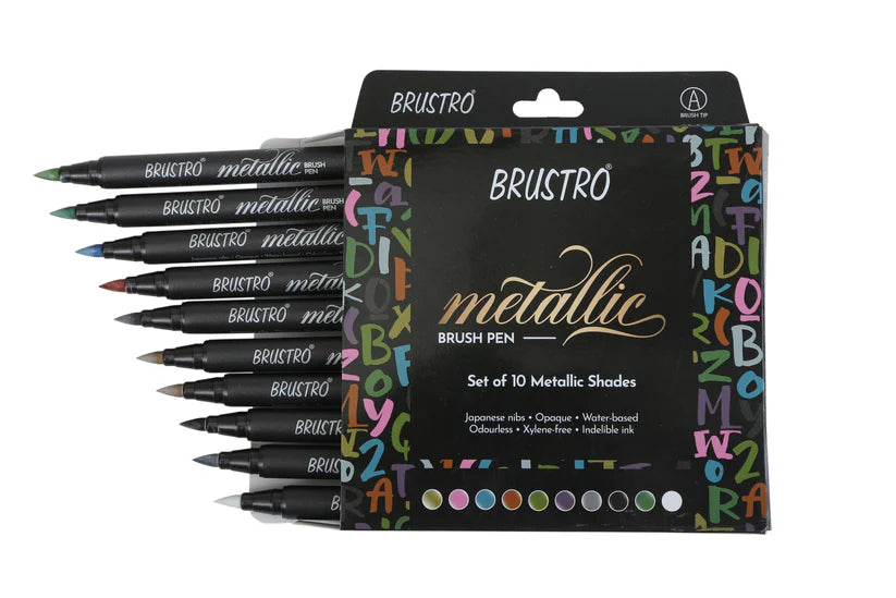 BRUSTRO Metallic Brush Marker Pens Set of 10 Metallic Shades
