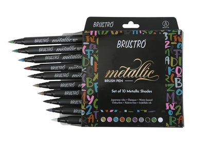BRUSTRO Metallic Brush Marker Pens Set of 10 Metallic Shades
