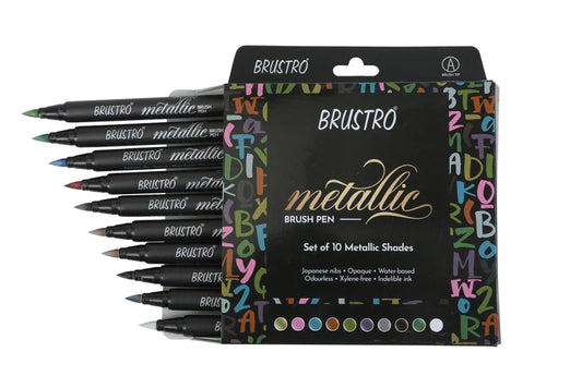 BRUSTRO Metallic Brush Marker Pens Set of 10 Metallic Shades