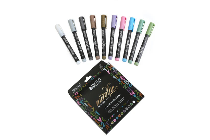 BRUSTRO Metallic Brush Marker Pens Set of 10 Metallic Shades