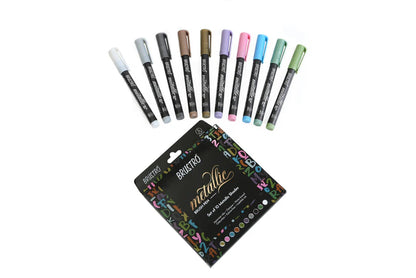 BRUSTRO Metallic Brush Marker Pens Set of 10 Metallic Shades
