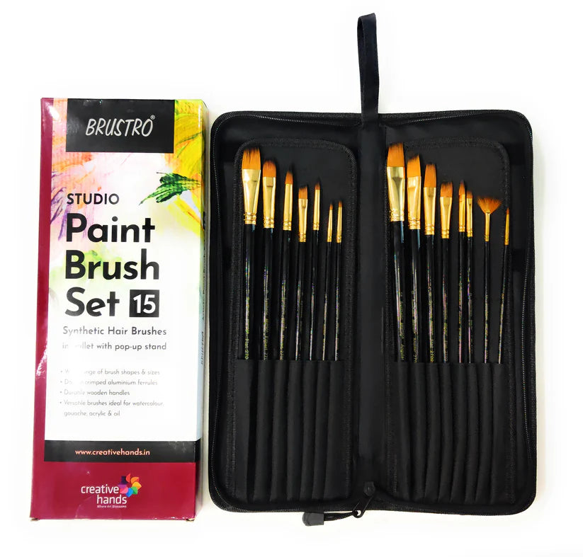 Brustro Studio Paint Brush Set of 15 (for Watercolor, Gouache, Acrylic and Oil Paint)
