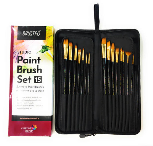 Brustro Studio Paint Brush Set of 15 (for Watercolor, Gouache, Acrylic and Oil Paint)