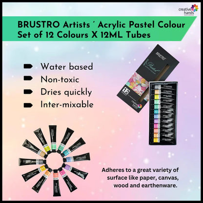 BRUSTRO Artist's Acrylic Pastel Color Set of 12 Colors X 12ml Tubes