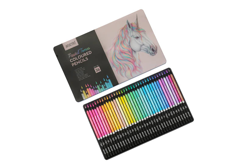 BRUSTRO Artist's Pastel Tone Coloured Pencils Set of 36 (in elegant tin box)