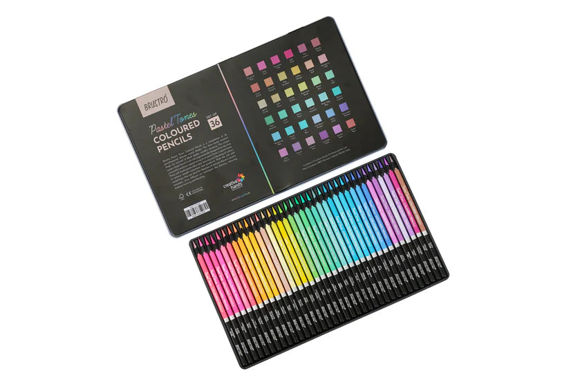 BRUSTRO Artist's Pastel Tone Coloured Pencils Set of 36 (in elegant tin box)