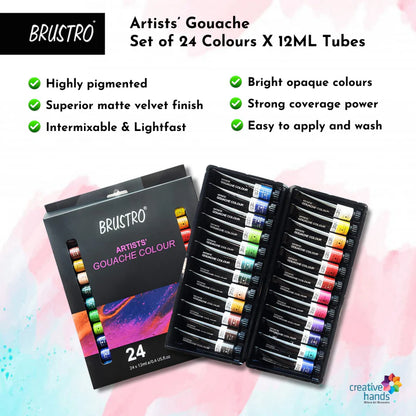BRUSTRO Artist's Gouache Colour Set of 24 Colors X 12ml Tubes