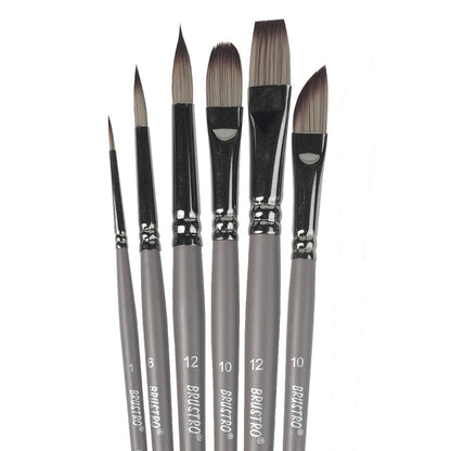 BRUSTRO VelveTouch Artist Brushes Set of 6 for Gouache, Acrylics, Watercolor, and Oil Painting