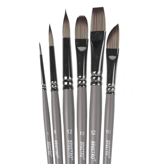 BRUSTRO VelveTouch Artist Brushes Set of 6 for Gouache, Acrylics, Watercolor, and Oil Painting