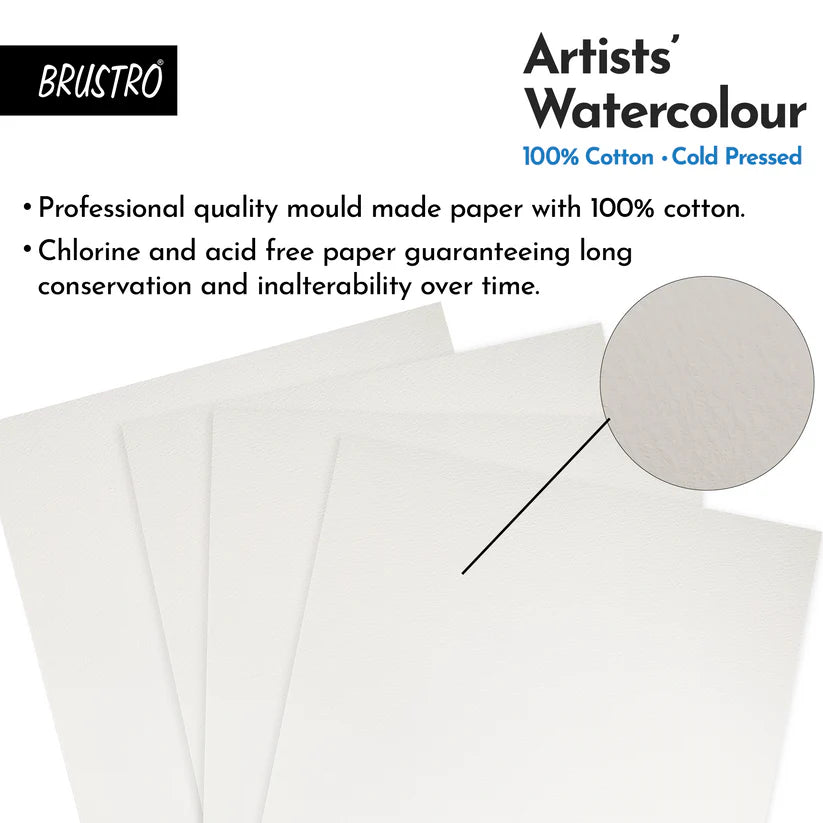 BRUSTRO Artist 100% Cotton Watercolour Pad Cold Pressed 300 GSM A4-12 Sheets