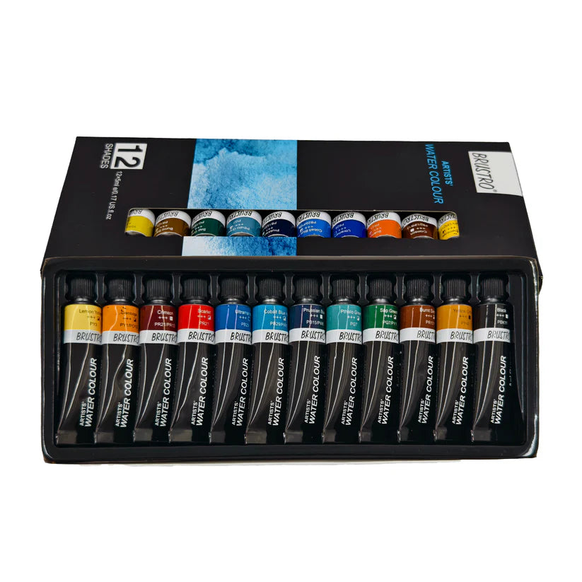 BRUSTRO Artist's Watercolour Paint | Set of 12 Colours X 5ML Tubes
