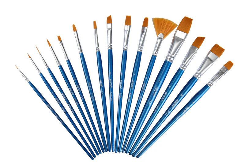 Brustro Synthetic Hair Short Handle Artists Taklon Hair Brush Set of 15 in a Premium Zippered Brush Wallet