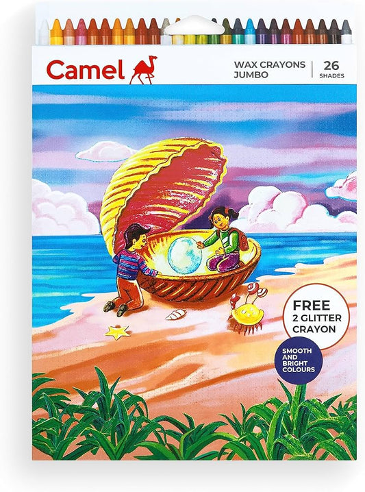 Camel  Wax  Crayons  Assorted  pack  of  26  shades,  Jumbo