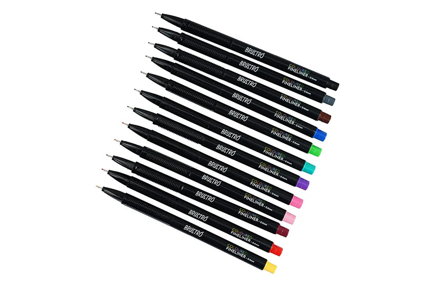 BRUSTRO Coloured Fineliner Set of 12 Assorted Colours 0.4mm