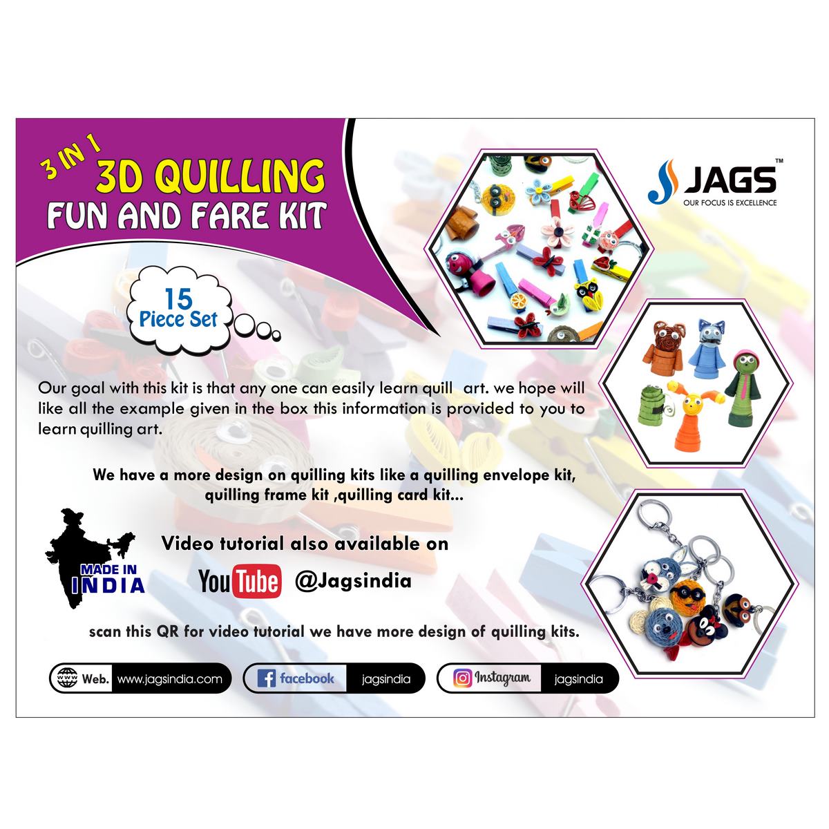 Jags 3in1 3D Quilling Fun And Fare Kit J33Q00