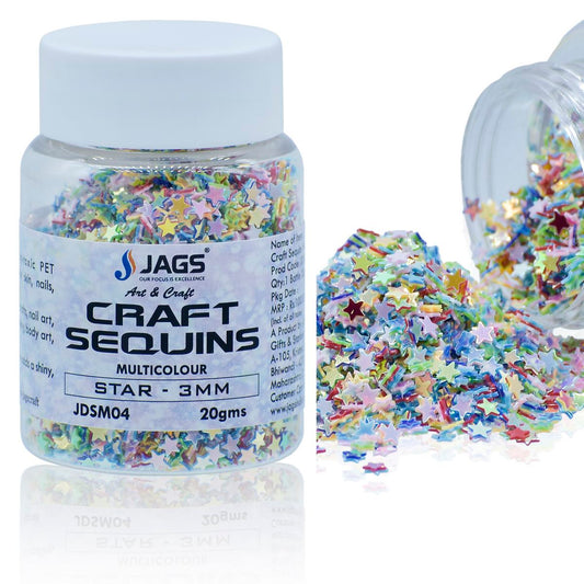 Jags Craft Sequins Multi Colour 20GMS Star 3MM JDSM04