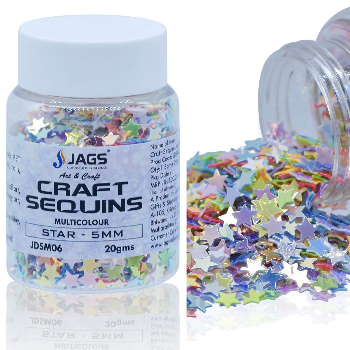 Jags Craft Sequins Multi Colour 20GMS Star 5MM JDSM06