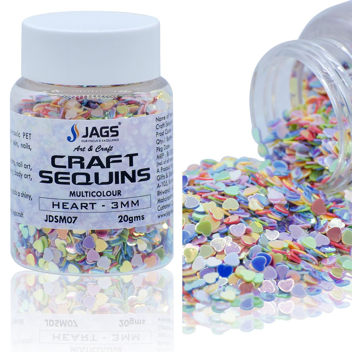 Jags Craft Sequins Multi Colour 20GMS Heart 3MM JDSM07