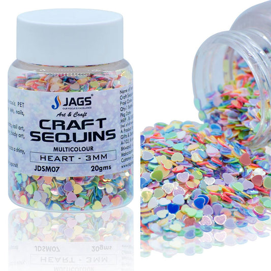 Jags Craft Sequins Multi Colour 20GMS Heart 3MM JDSM07