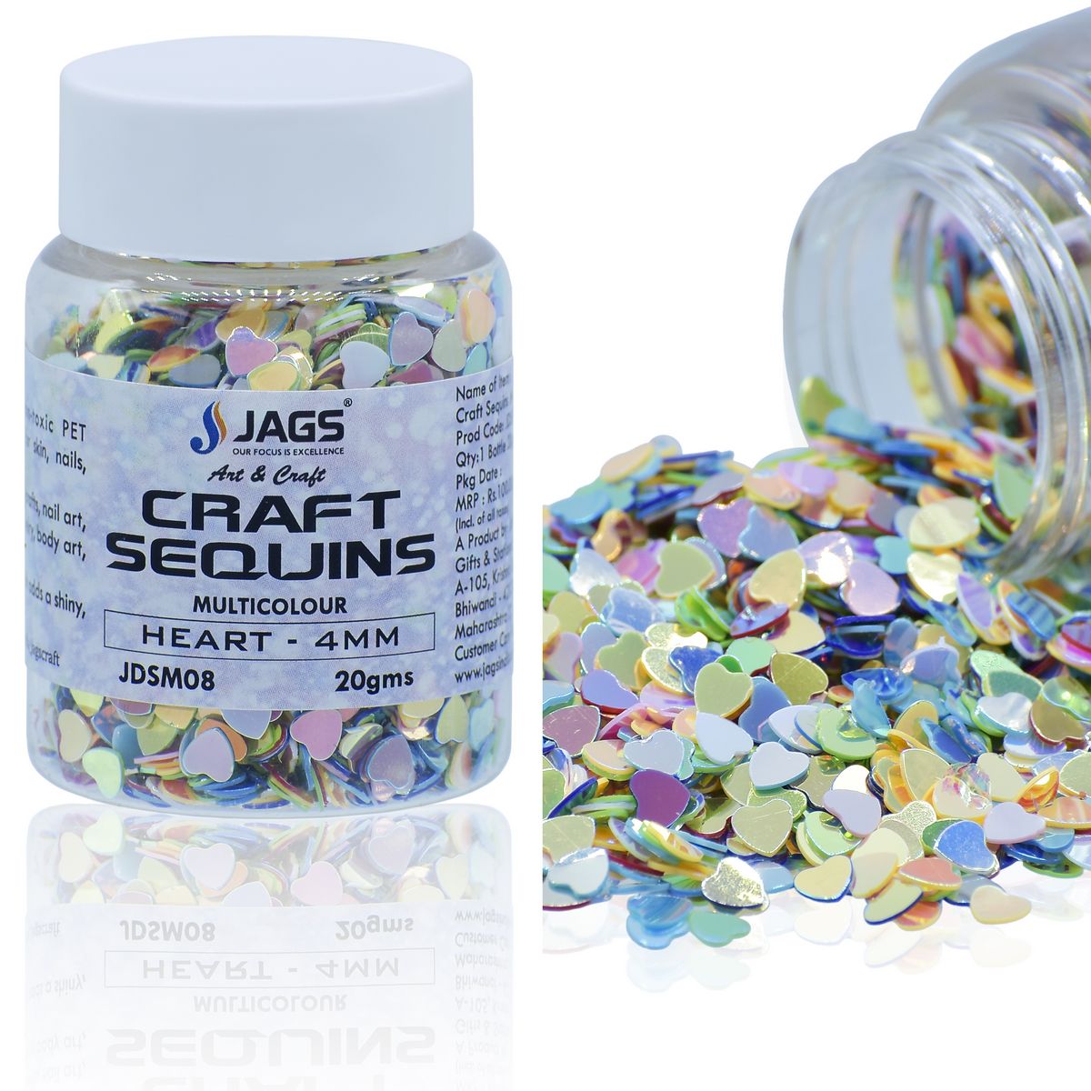 Jags Craft Sequins Multi Colour 20GMS Heart 4MM JDSM08