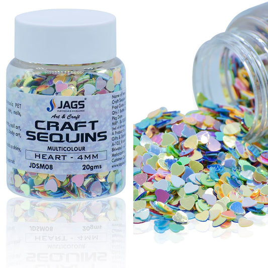 Jags Craft Sequins Multi Colour 20GMS Heart 4MM JDSM08