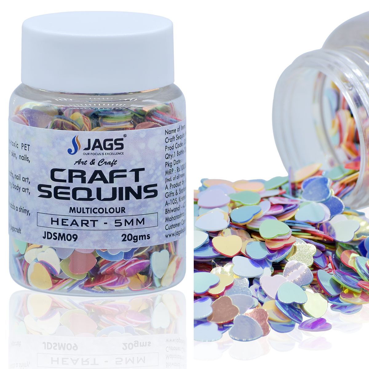 Jags Craft Sequins Multi Colour 20GMS Heart 5MM JDSM09