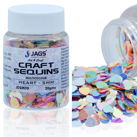 Jags Craft Sequins Multi Colour 20GMS Heart 5MM JDSM09