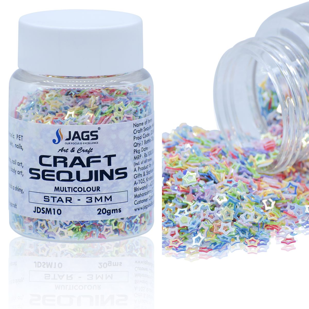 Jags Craft Sequins Multi Colour 20GMS Star 3MM JDSM10
