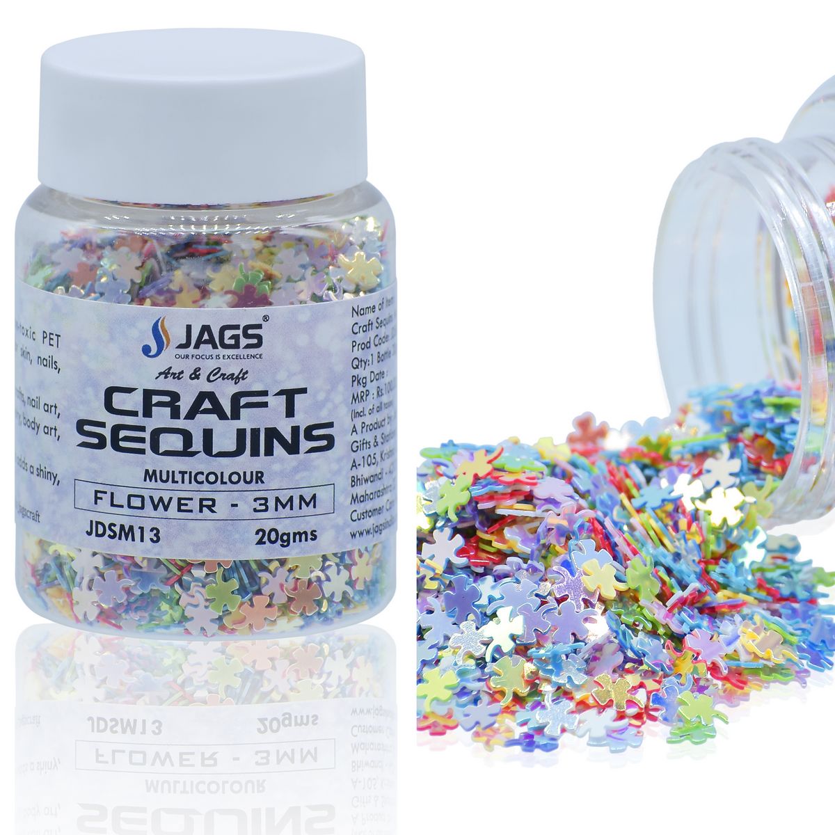 Jags Craft Sequins Multi Colour 20GMS Flower 3MM JDSM13