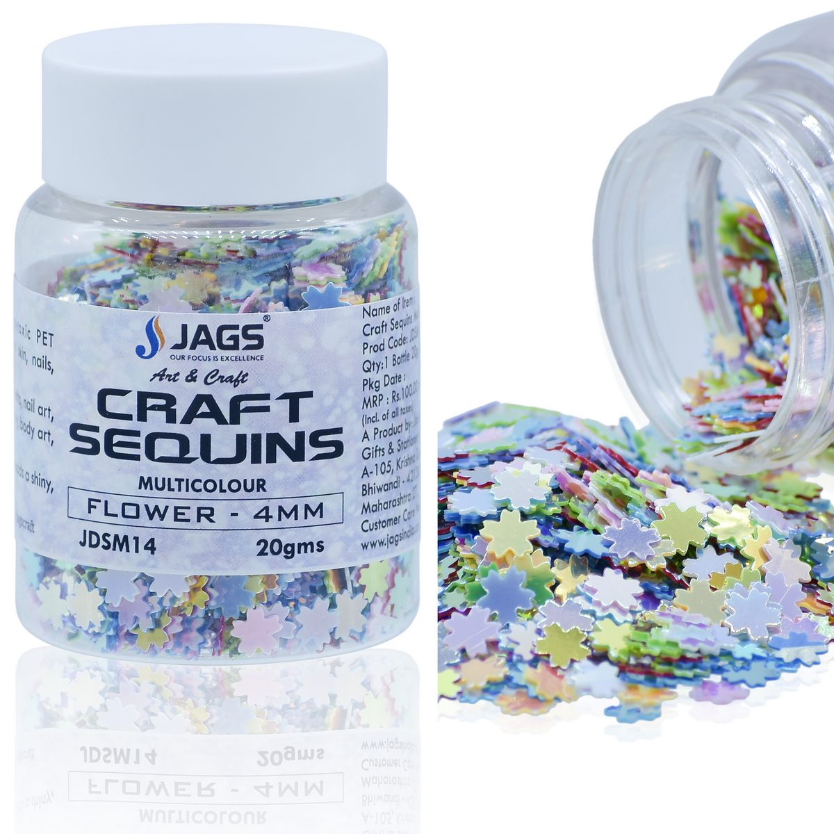 Jags Craft Sequins Multi Colour 20GMS Flower 4MM JDSM14