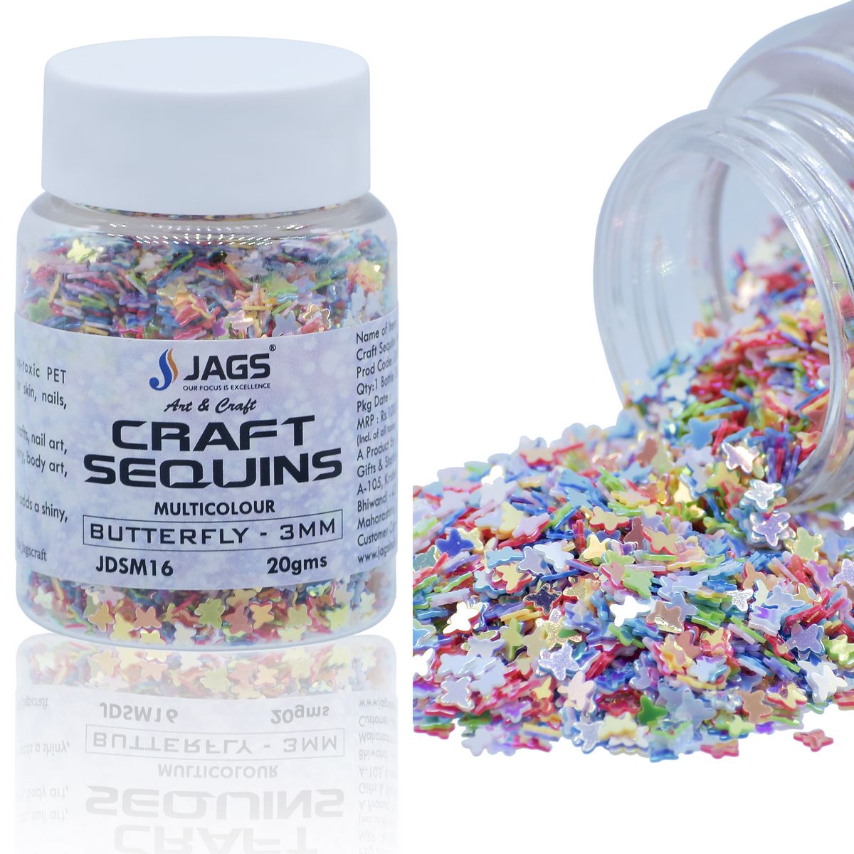 Jags Craft Sequins Multi Colour 20GMS Butterfly 3MM JDSM16