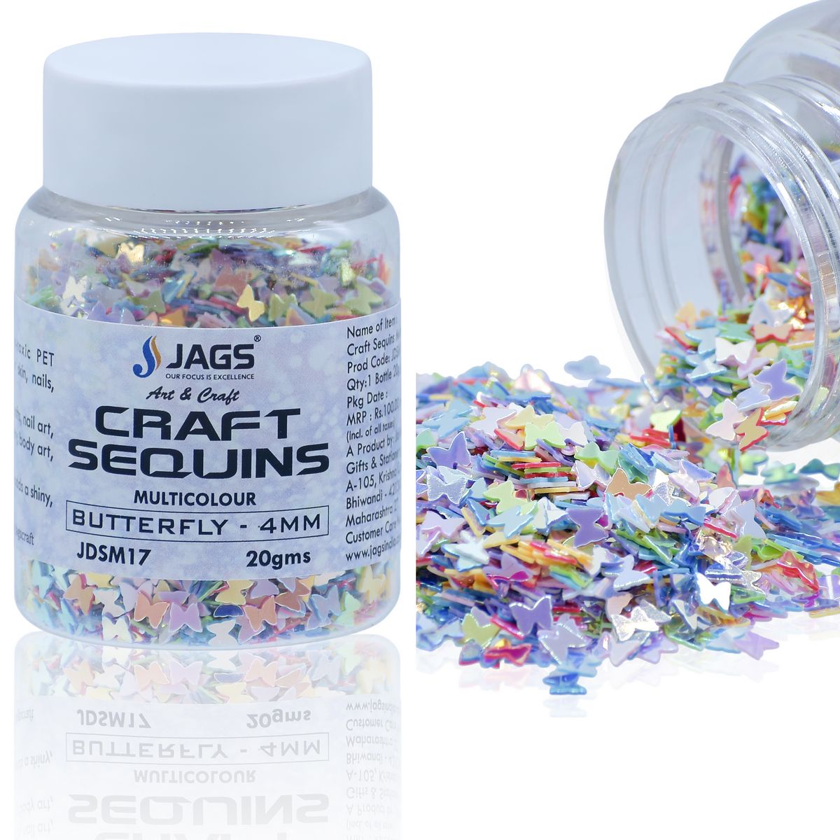 Jags Craft Sequins Multi Colour 20GMS Butterfly 4MM JDSM17