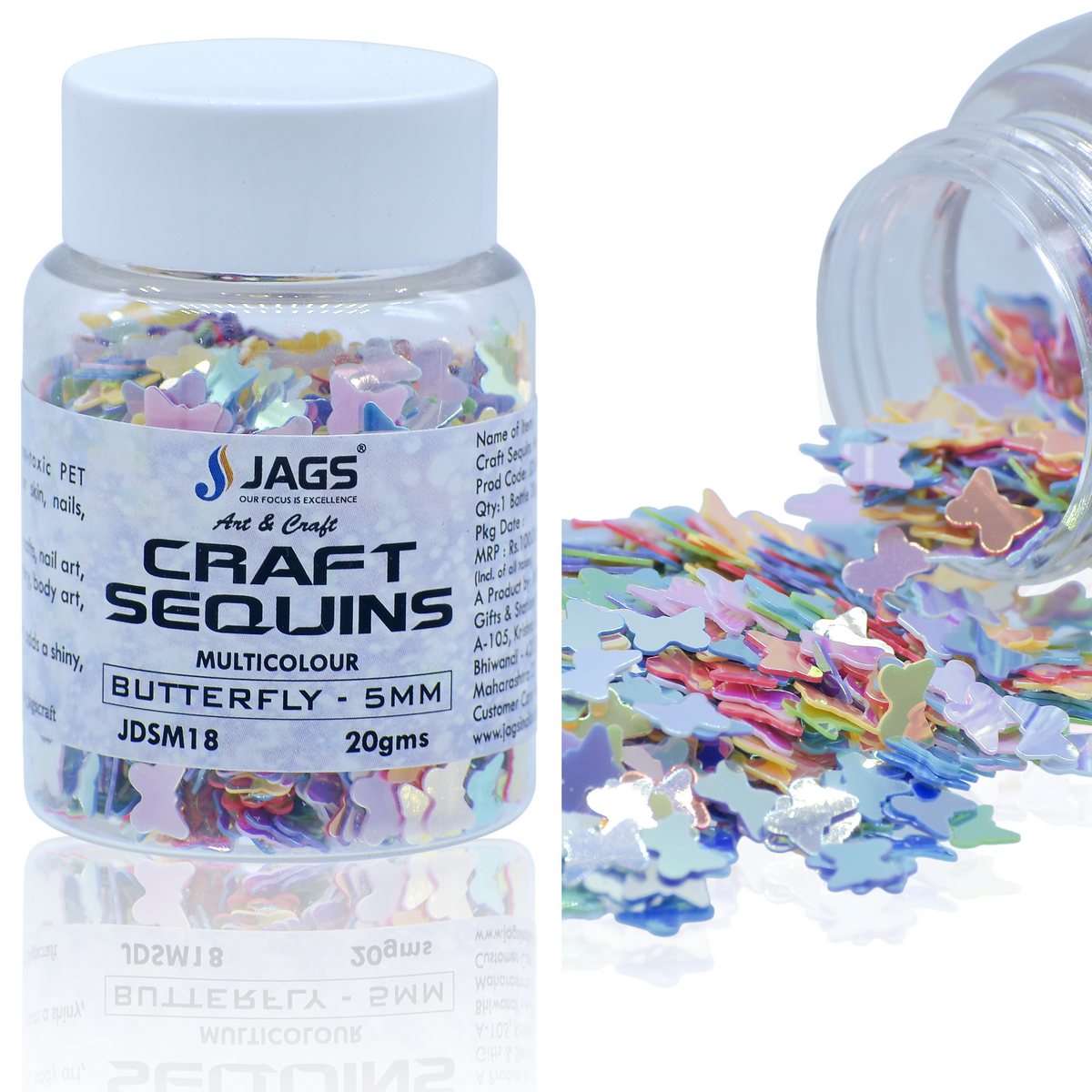 Jags Craft Sequins Multi Colour 20GMS Butterfly 5MM JDSM18