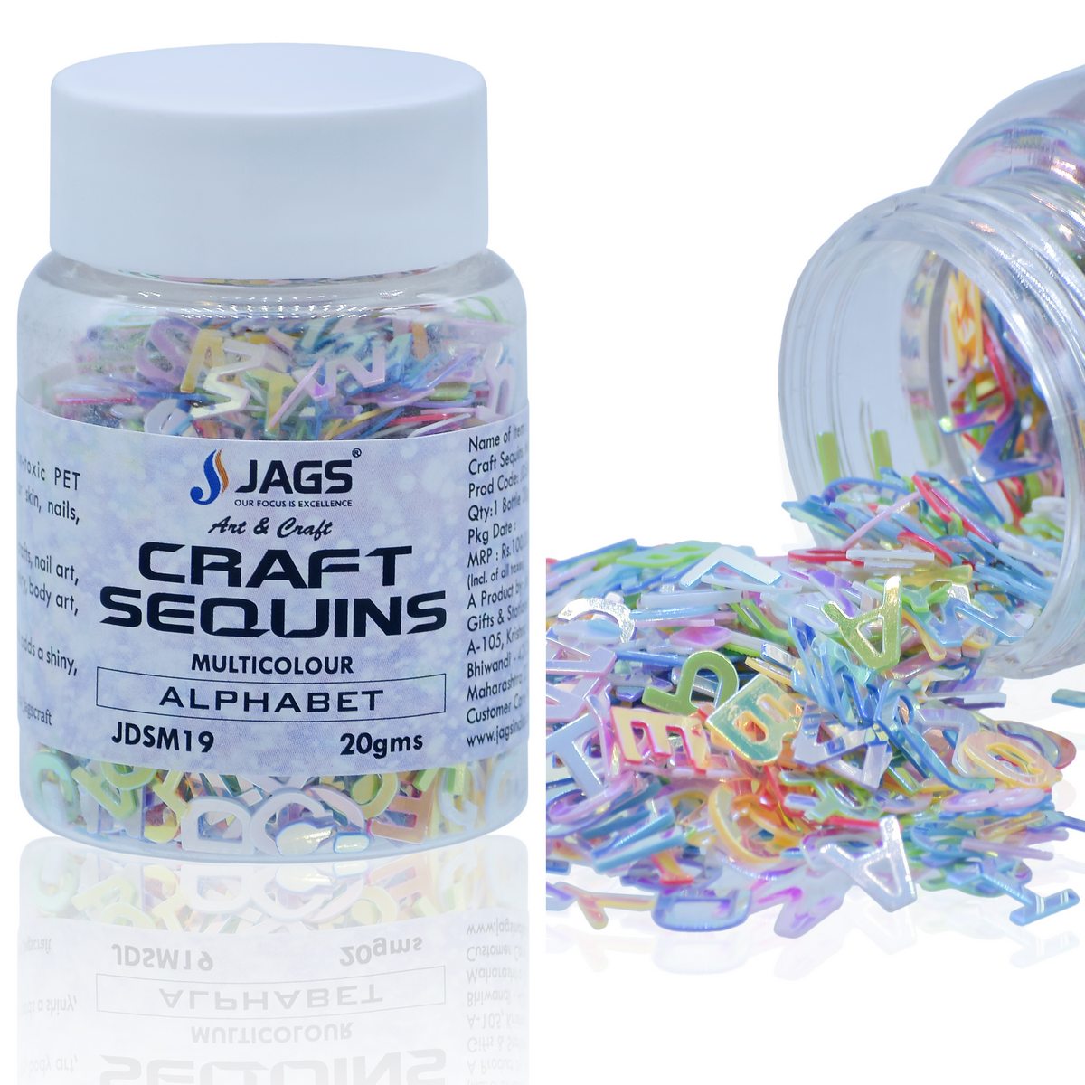 Jags Craft Sequins Multi Colour 20GMS Alphabet 6MM JDSM19