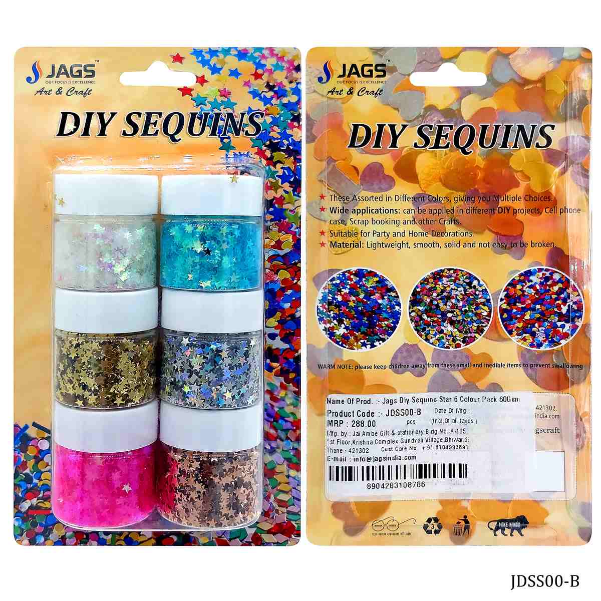 Jags Diy Sequins Star 6 Colour Pack 60Gsm JDSS00-B