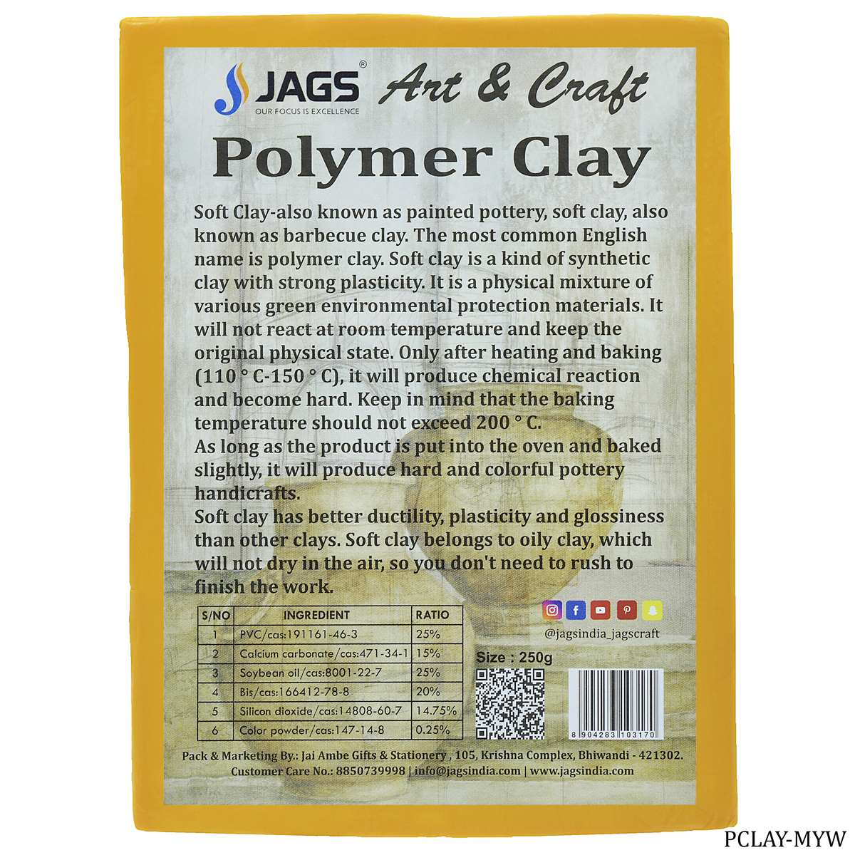 Polymer Clay 250gm Mango Yellow Color PCLAY-MYW