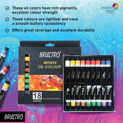 BRUSTRO Artists’ Oil Colour Set of 18 Colours X 12ML Tubes