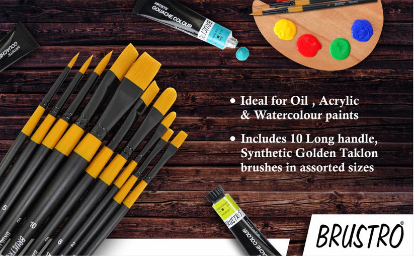 BRUSTRO Artists Gold Taklon Brushes Set of 10
