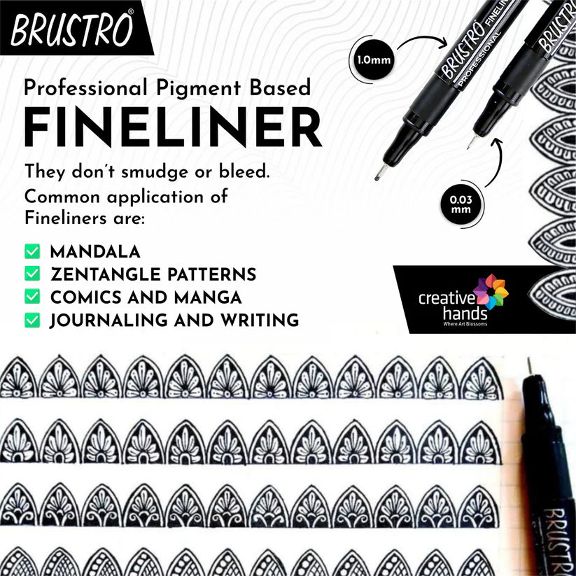 Brustro Professional Pigment Based Fineliner Pen Set of 10 different point size Black color (Micron)
