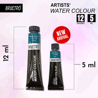 BRUSTRO Artist's Watercolour Paint | Set of 12 Colours X 5ML Tubes