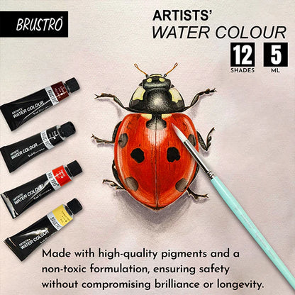 BRUSTRO Artist's Watercolour Paint | Set of 12 Colours X 5ML Tubes