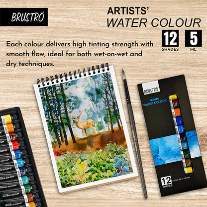 BRUSTRO Artist's Watercolour Paint | Set of 12 Colours X 5ML Tubes