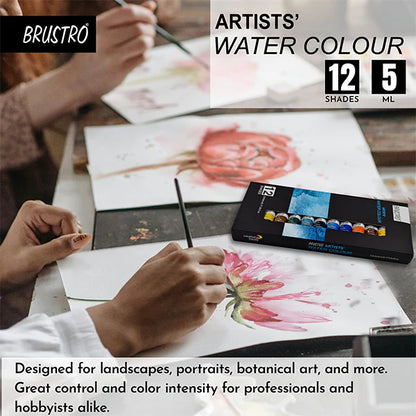 BRUSTRO Artist's Watercolour Paint | Set of 12 Colours X 5ML Tubes