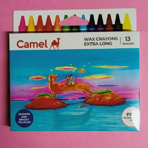 Camel  Wax  Crayons  Assorted  pack  of  13  shades,  Extra  long