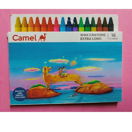 Camel  Wax  Crayons  Assorted  pack  of  16  shades,  Extra  long
