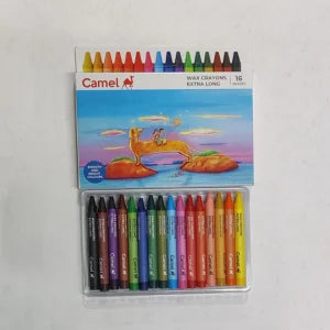 Camel  Wax  Crayons  Assorted  pack  of  16  shades,  Extra  long