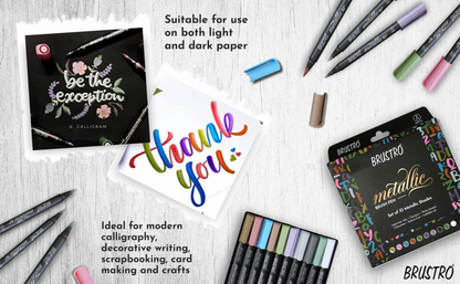 BRUSTRO Metallic Brush Marker Pens Set of 10 Metallic Shades