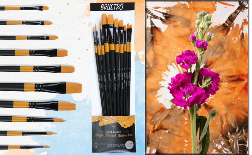 BRUSTRO Artists Gold Taklon Brushes Set of 10